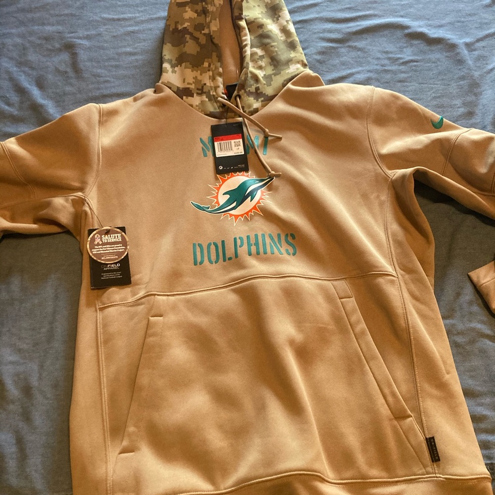 Nike NFL Dolphins Dry Fit Salute To Service Khaki Army Green Hoodie Size Large